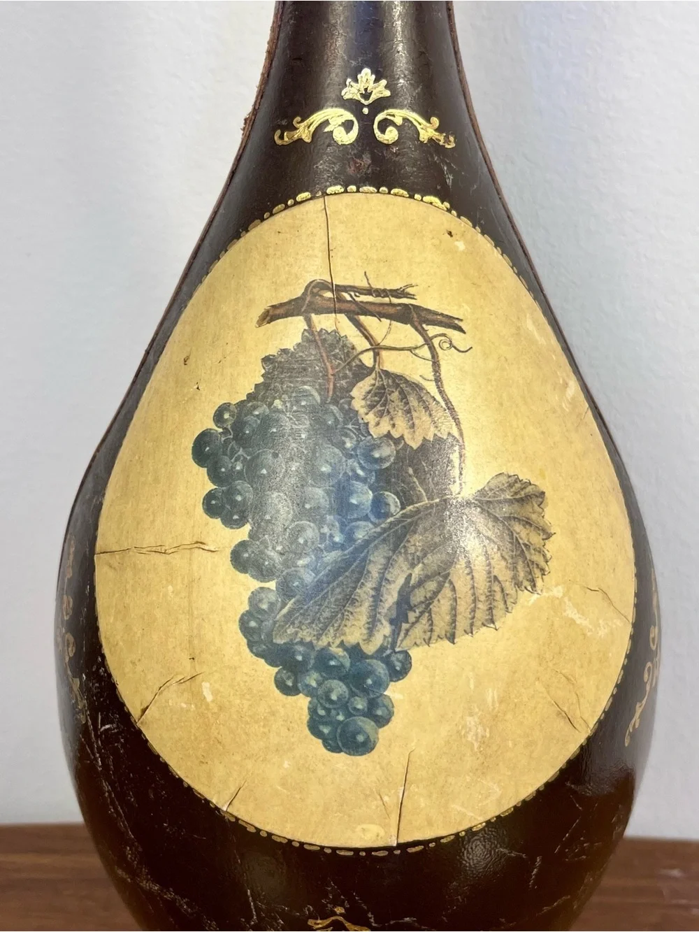 Florence‎ Italy Fausto Corduri Leather Wrapped Decanter Bottle Grapes Vintage